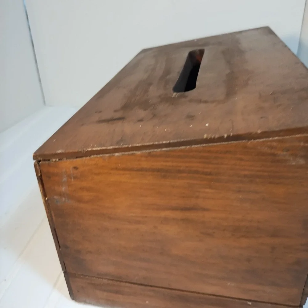 Antique / Vintage Wooden Ballot Box Lockable Hinged Money Deposit Tithe Rustic
